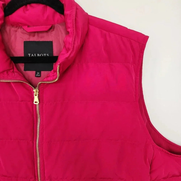 Talbots Size 3XL Down Filled Puffer Vest Magenta Red Full Zip Pockets - Picture 2 of 7